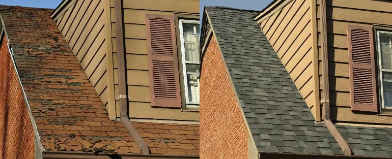 Roof replacement before and after